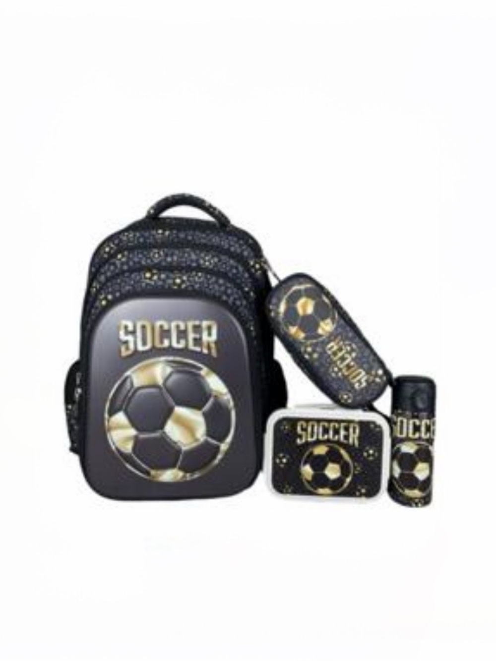 Kids Soccer Backpack Set in Black and Gold